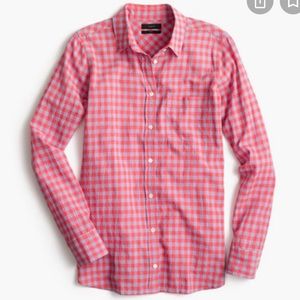 J. Crew Boy Plaid Gingham Pink & Purple Classic Button Down Top Women's Size 4